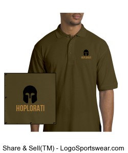Men's Bark Colored Silk Polo with Hoplite Helmet and Hoplorati Wording Design Zoom